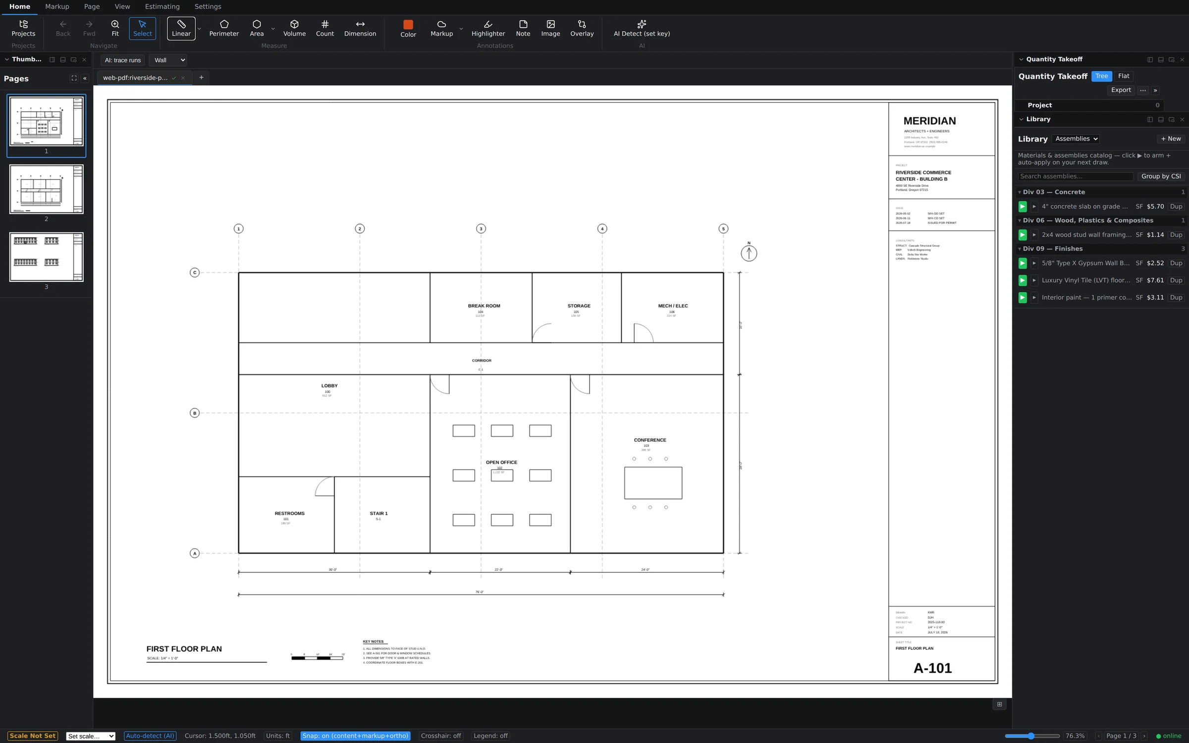 Fresh sheet with the amber Scale Not Set badge and Set scale dropdown in the status bar