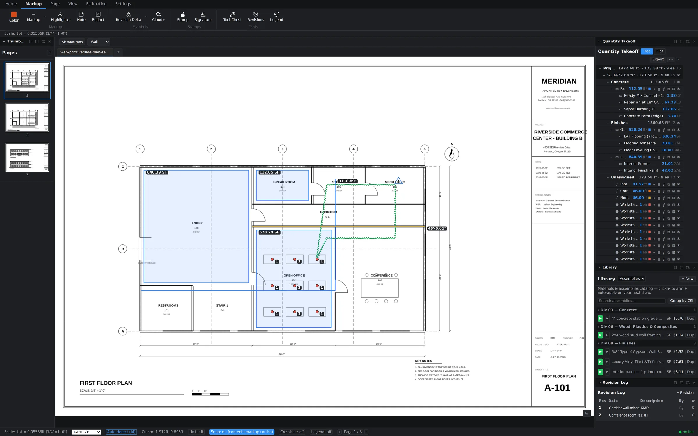 Revision cloud and delta on the sheet with the Revision Log panel open