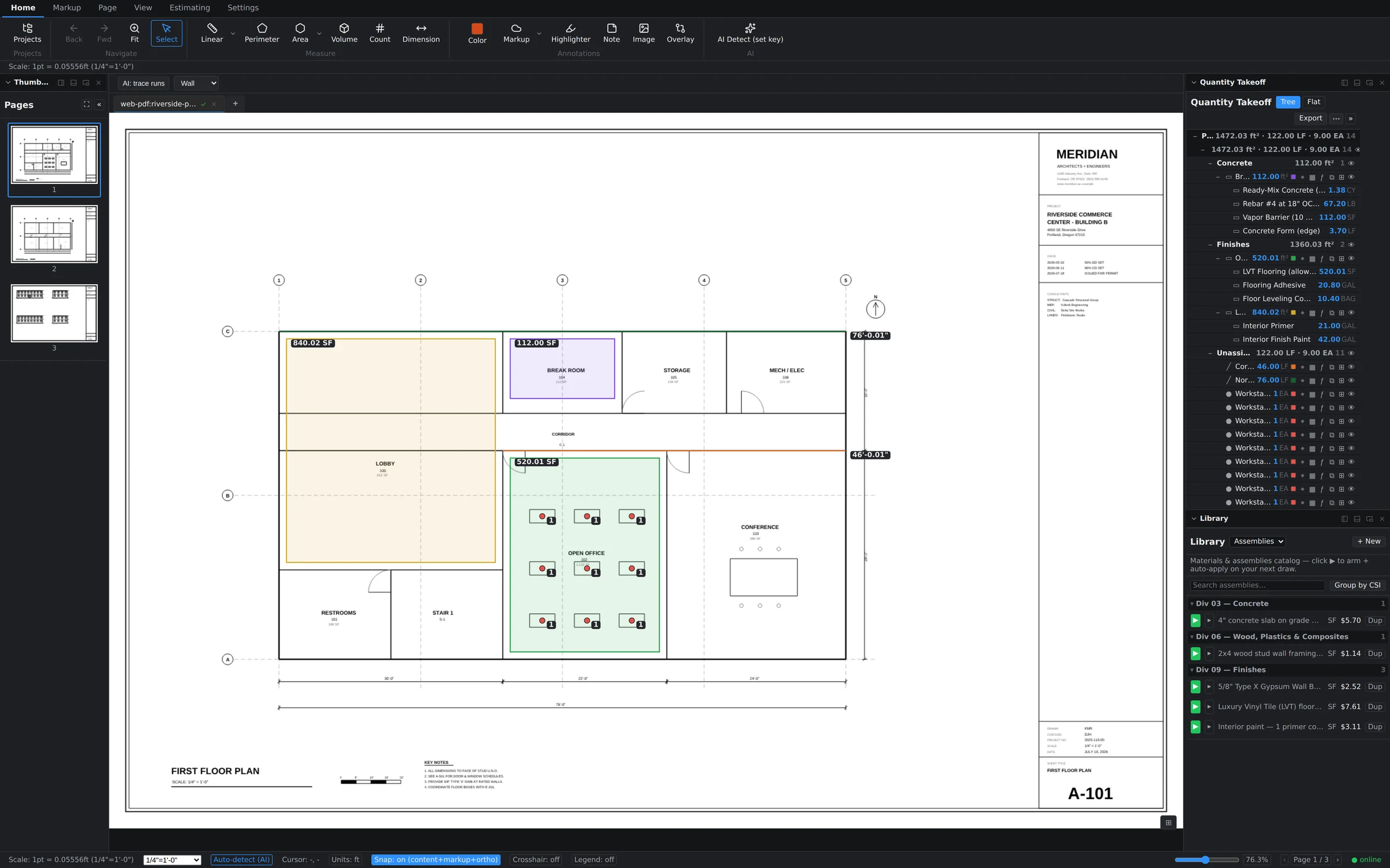 Home ribbon with the Select tool, six measurement tools, markup basics, and AI Detect