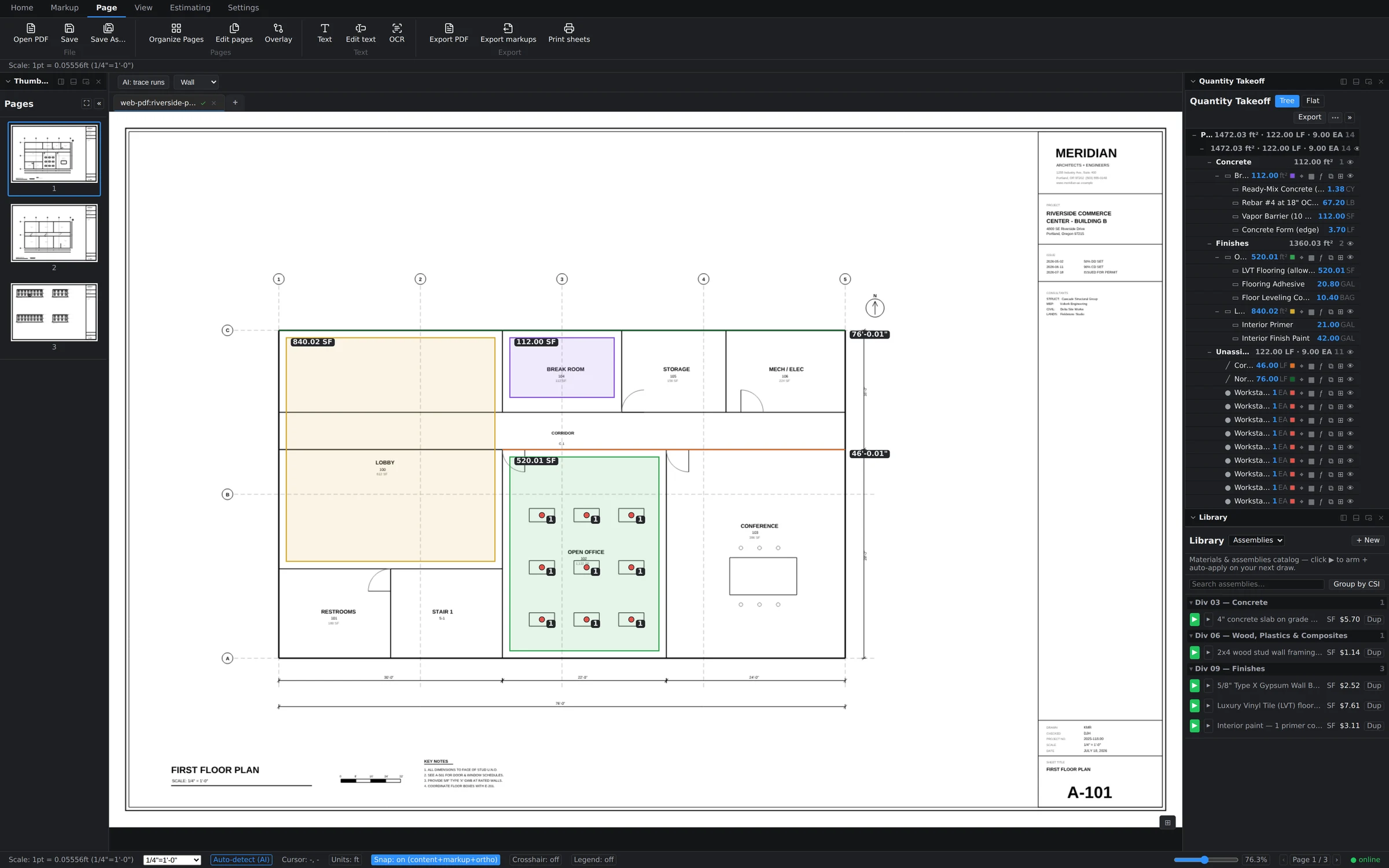 Page ribbon with insert, extract, and rotate page management tools