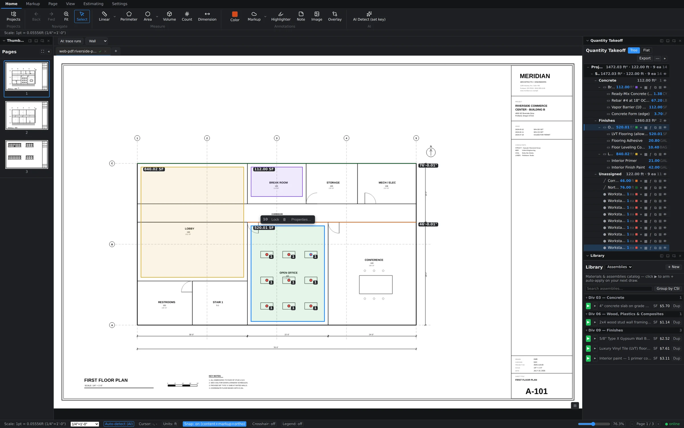 Floating selection toolbar with a count badge of 10 and Lock, Delete, and Properties actions