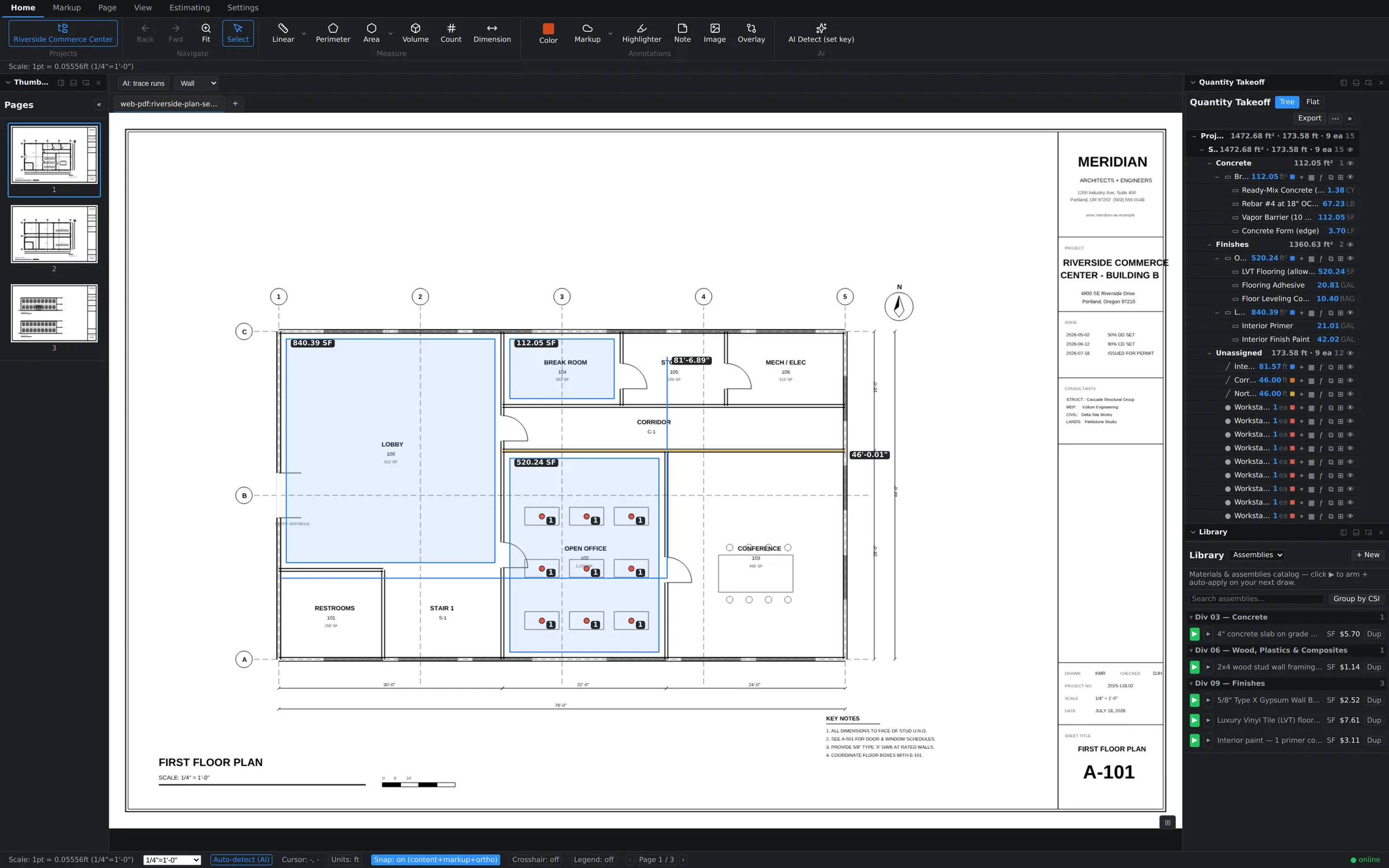 Live measurement drawn on a plan sheet